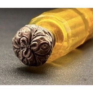 Victorian Amber Glass & Sterling Silver Scent Vial